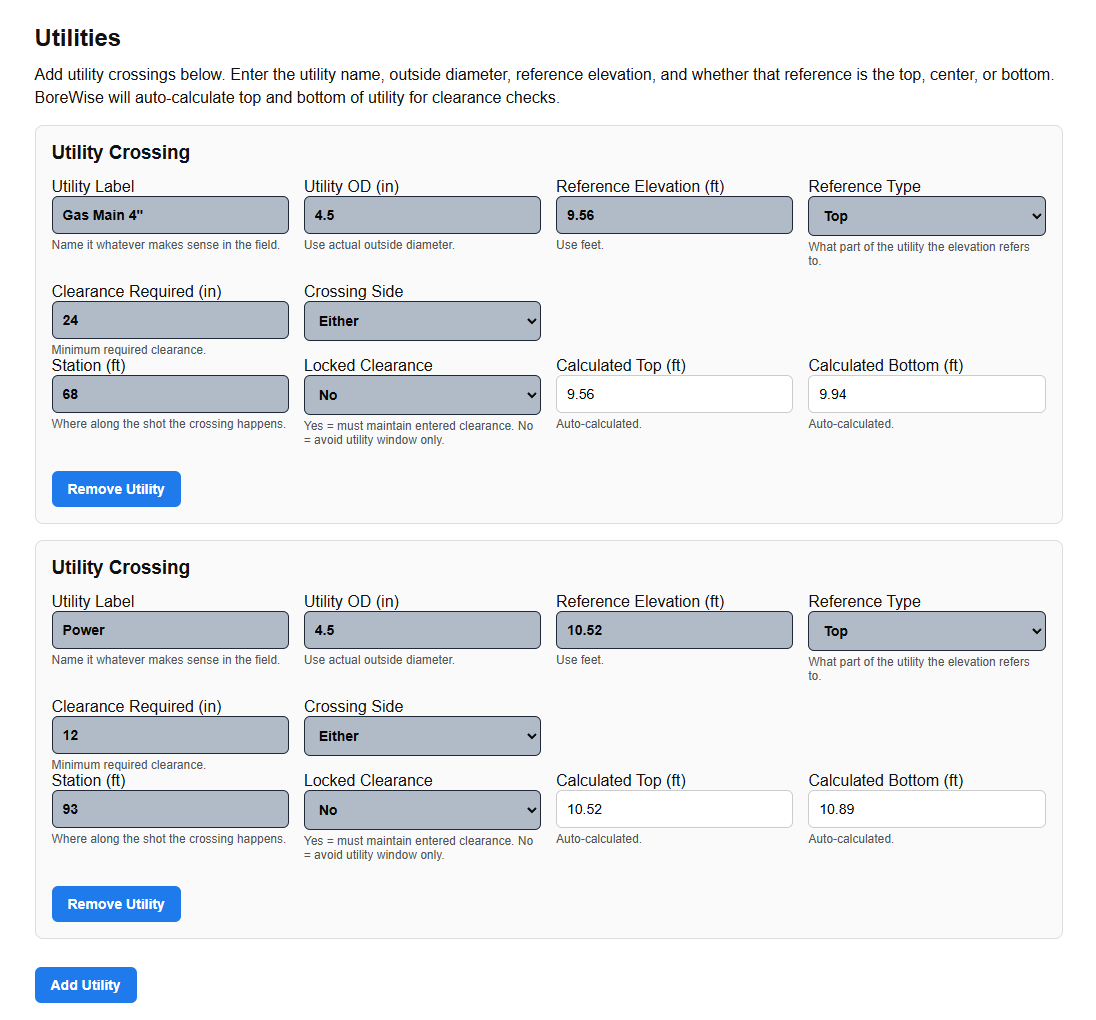 BoreWise utility-aware bore planning inputs